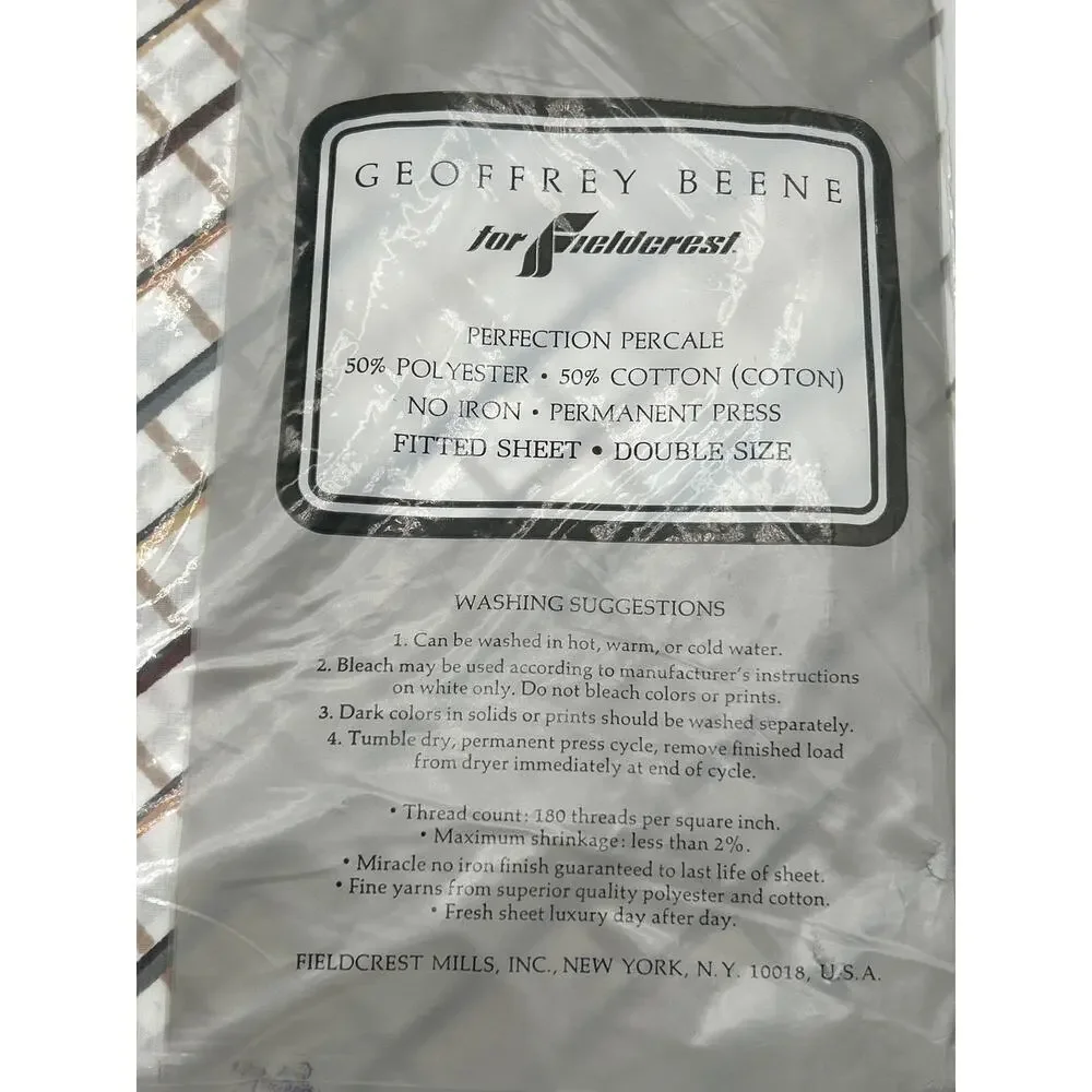 Lot of 2 Geoffrey Beene Fieldcrest Double Fitted Sheets NOS Vintage Percale